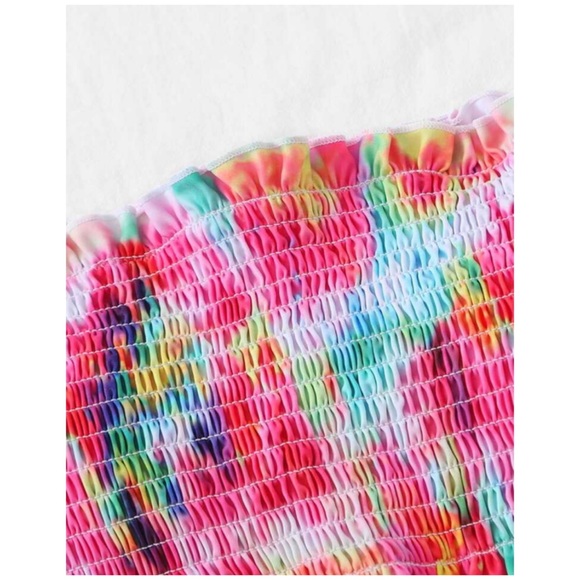 Bright Multi Color Tie Dye Smocked Bandeau Bikini - Picture 4 of 4